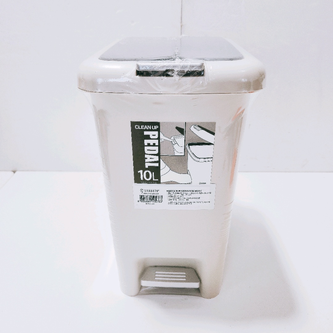 [리퍼] 클린업 페달 휴지통 10L 베이지+분리수거 비닐봉투 20L 20매입